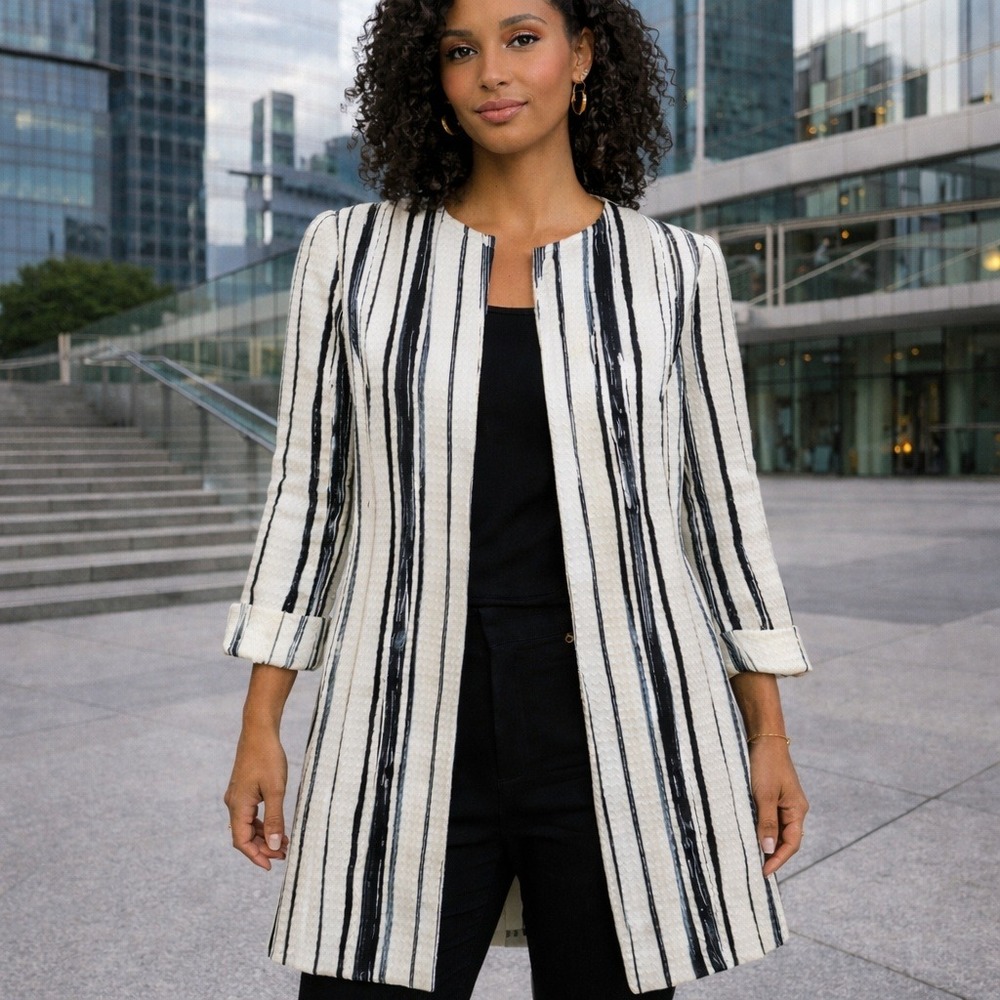 Santorelli Italy Textured Stripe Jacket Blazer Size‎ 14 Art Minimalist